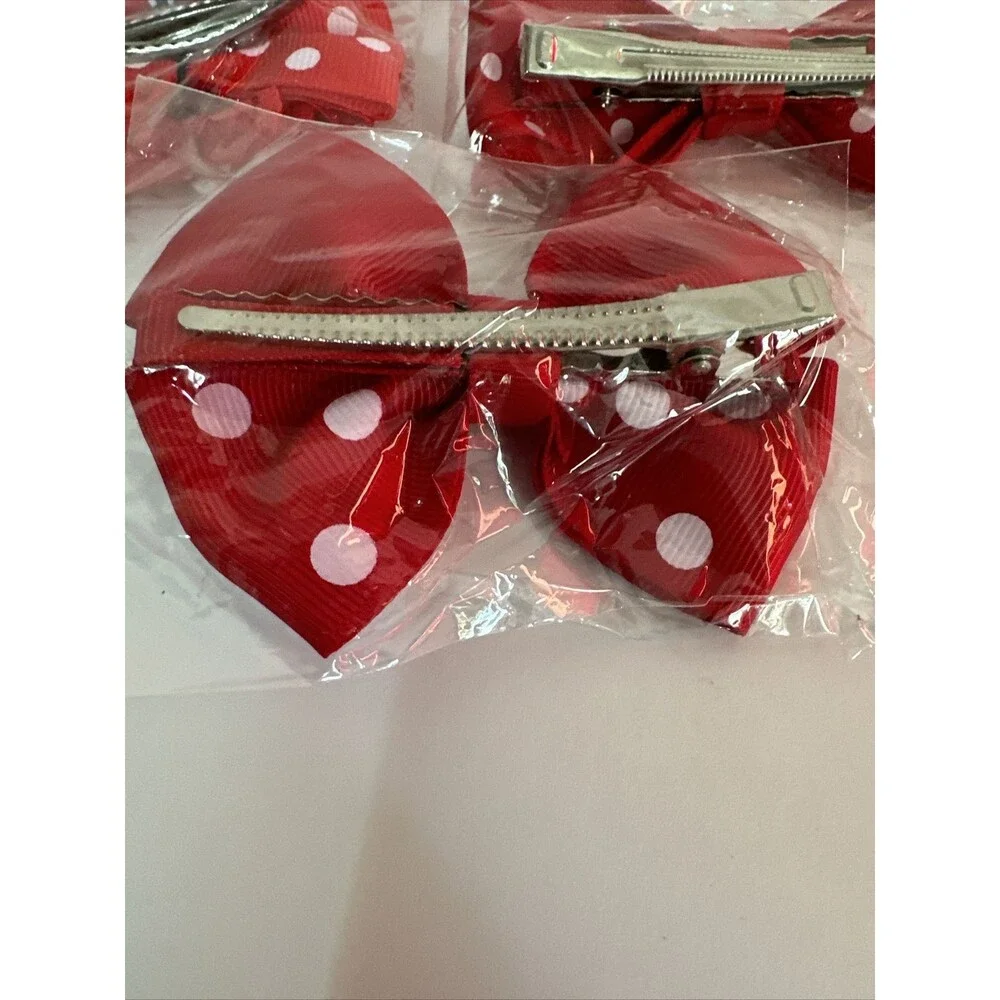 Lot of 5 Red/white Hair Bows with easy clip backs